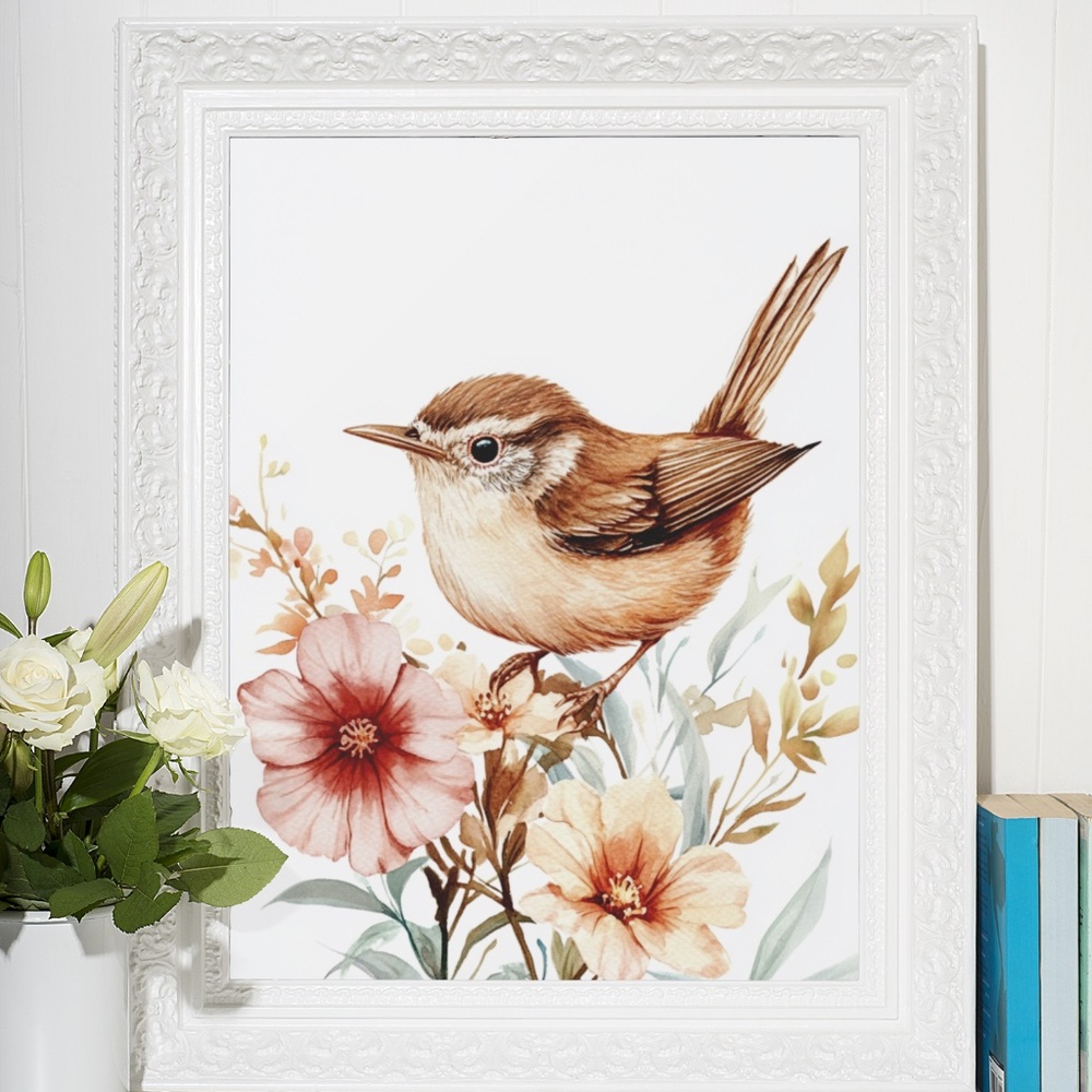 Watercolor Wren Bird Portrait Wall Art Illustration Print Poster Unframed - Picture 8 of 9
